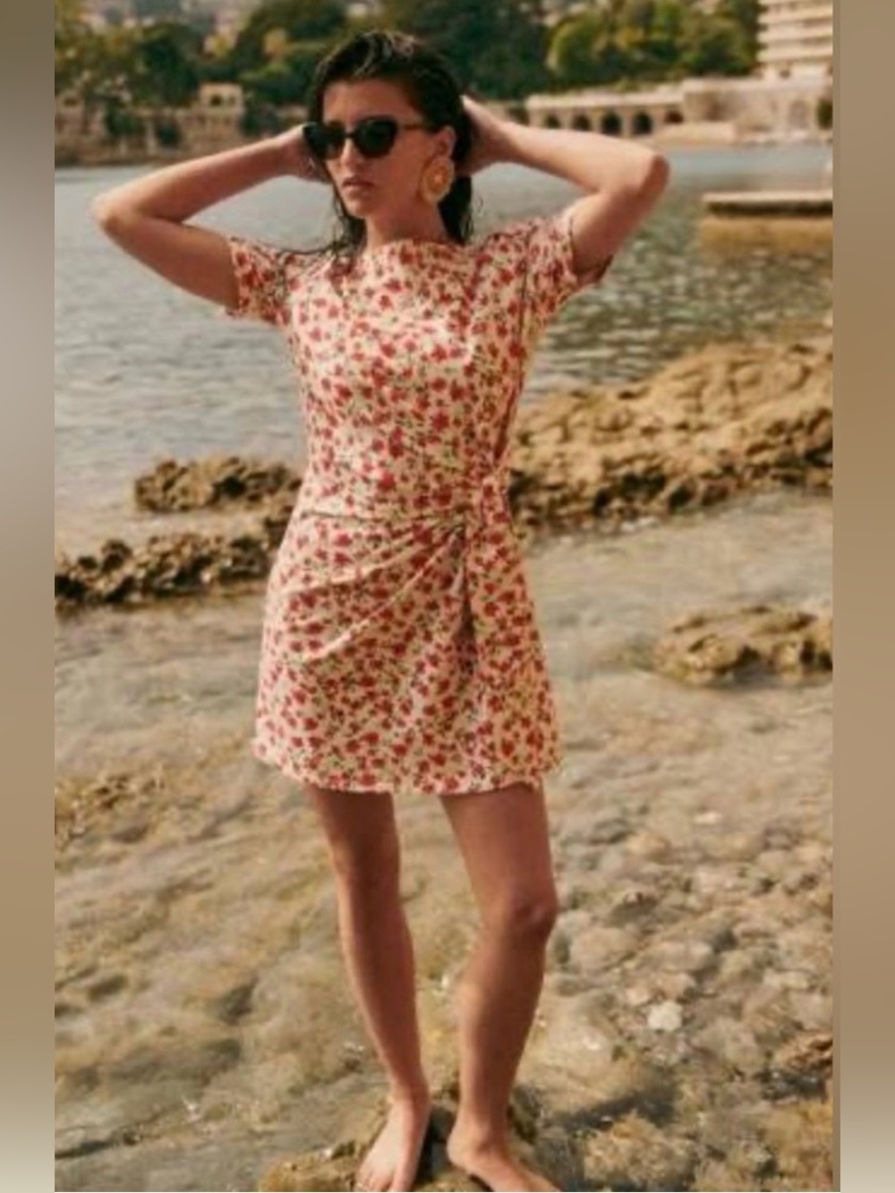 Sezane Pippa Floral Tie-Waist Short Dress Size M